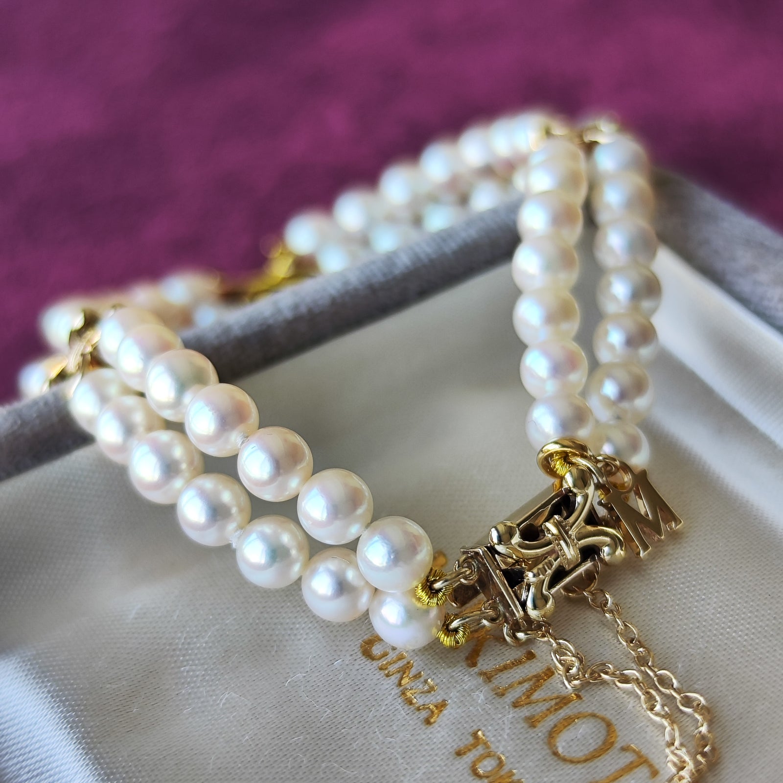 MIKIMOTO ミキモト あこや真珠 2連 ブレスレット チャーム付き