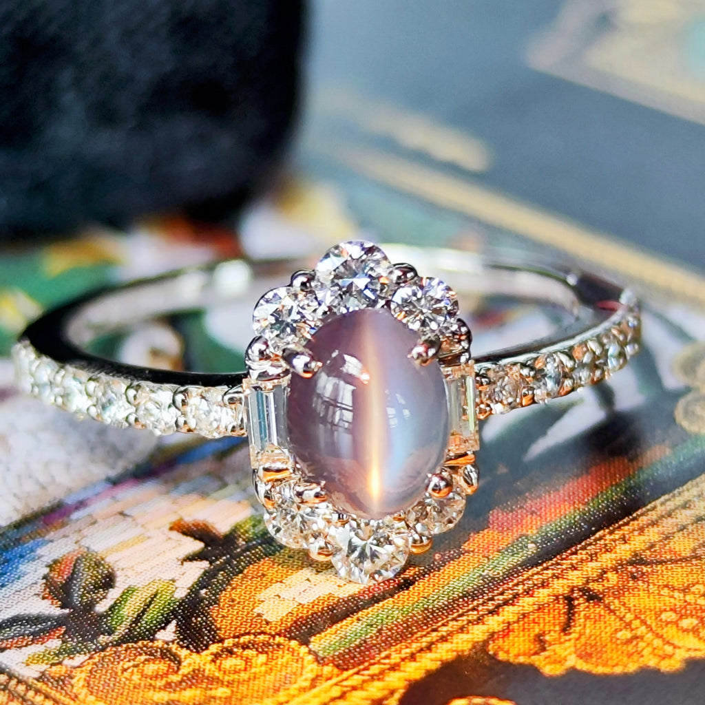 天然アレキサンドライトキャッツアイ 0.843ct 天然ダイヤモンド プラチナリング