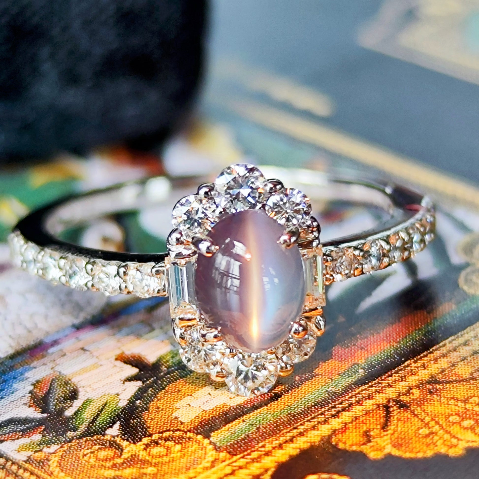 天然アレキサンドライトキャッツアイ 0.843ct 天然ダイヤモンド プラチナリング