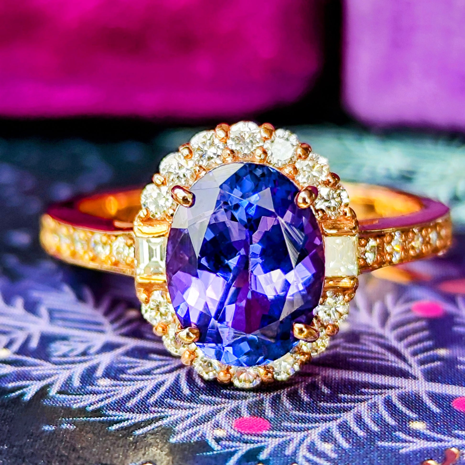 天然タンザナイト 2.21ct 天然ダイヤモンド 18金PG リング
