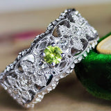 【隕石 宇宙からの宝石】天然パラサイトペリドット 天然ローズカットダイヤモンド 新品リング