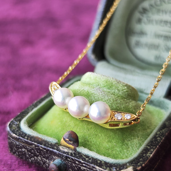 MIKIMOTO ミキモト あこや真珠 天然ダイヤモンド ネックレス
