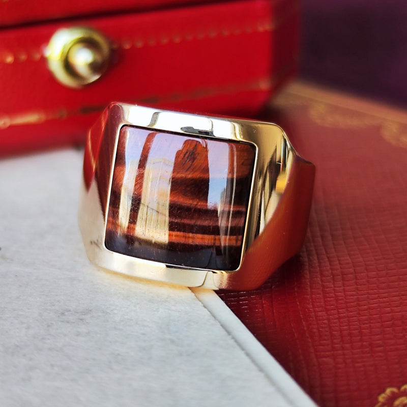 【Vintage Cartier】カルティエ サントス デュモン タイガーアイ 18金PG 10号 リング