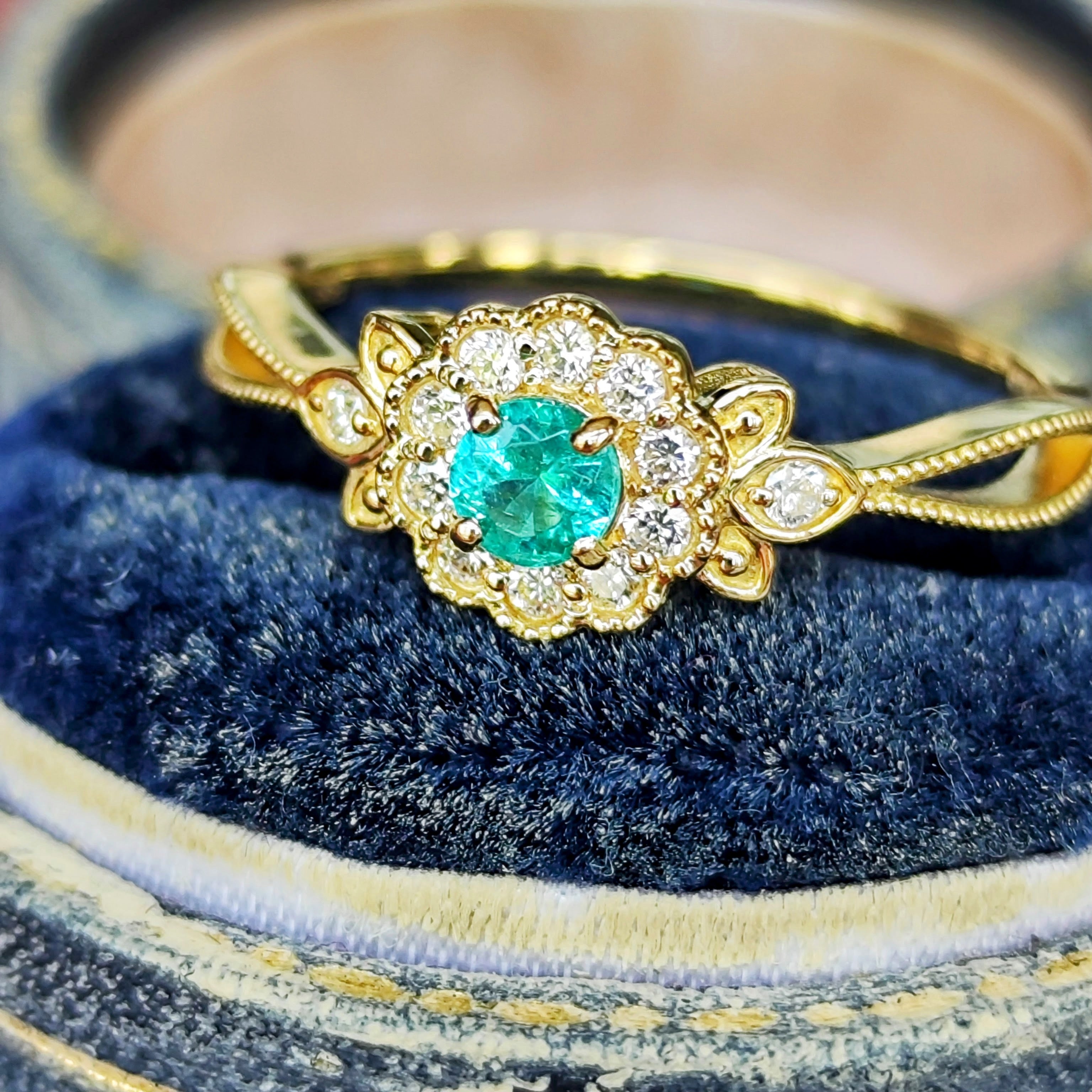 天然石Ｋ１８ターコイズ・イエローダイヤ0.4ct.パライバトルマリン　Ｐトップ 天然パライバトルマリン 0.16ct 天然ダイヤモンド 18金リング – Mico宝飾店