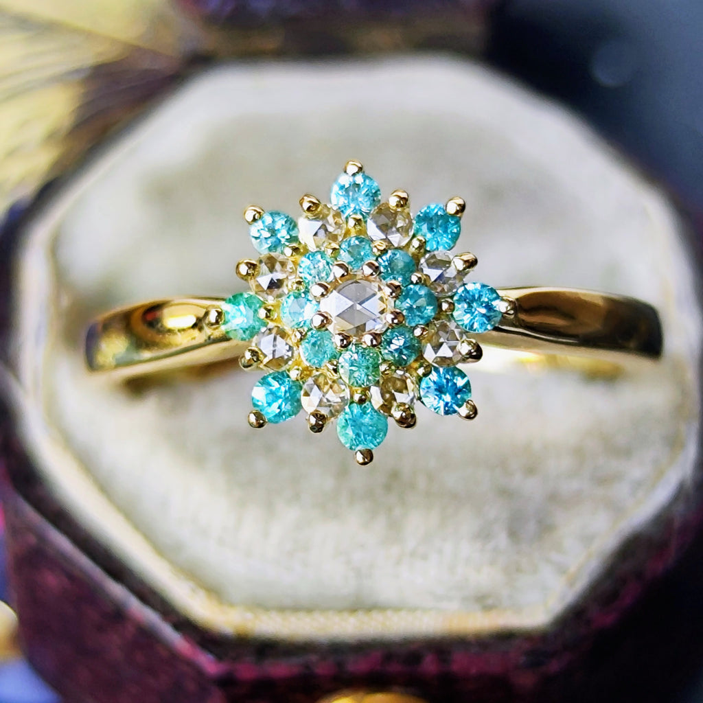 【ローズカット】天然パライバトルマリン 天然ダイヤモンド 18金リング