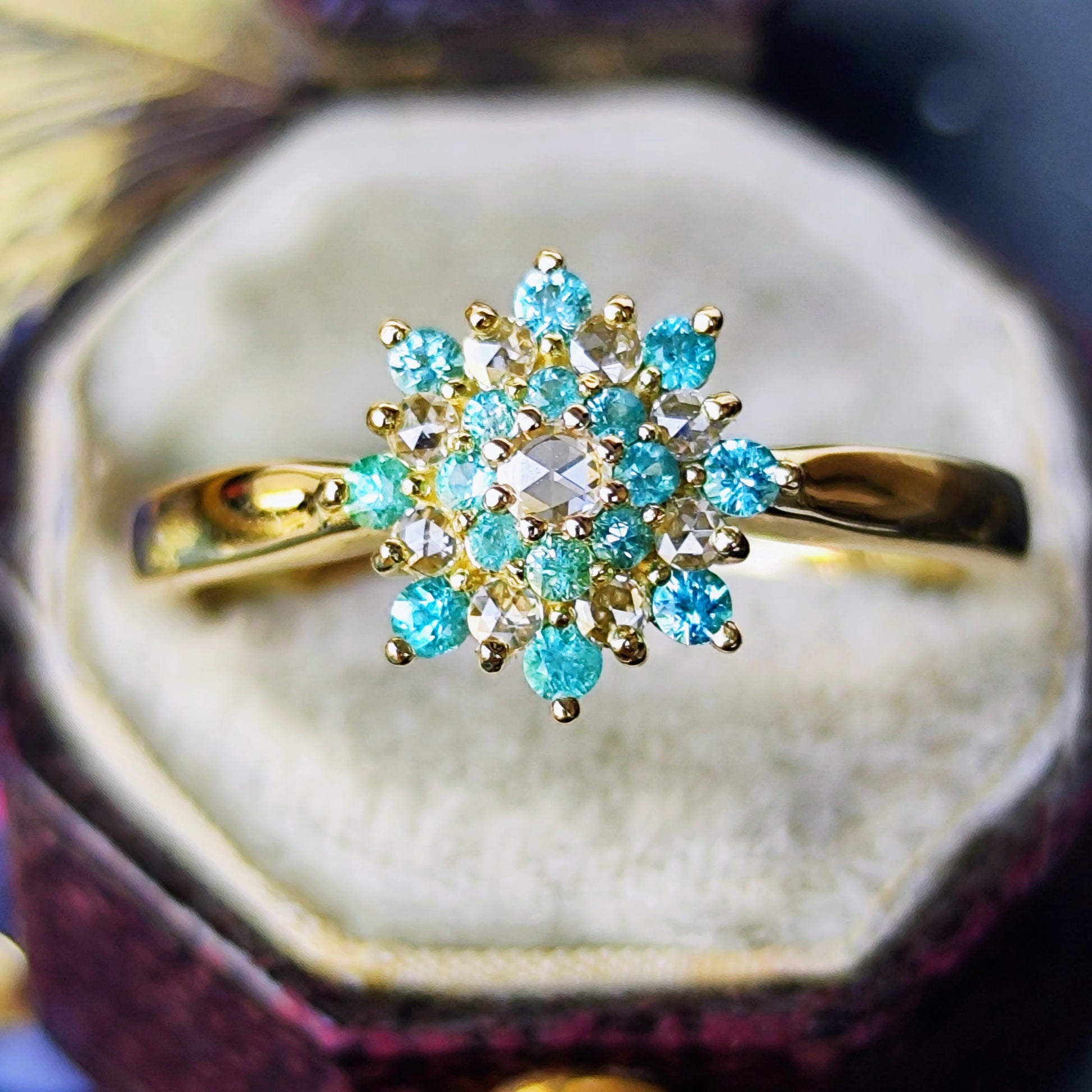 【ローズカット】天然パライバトルマリン 天然ダイヤモンド 18金リング