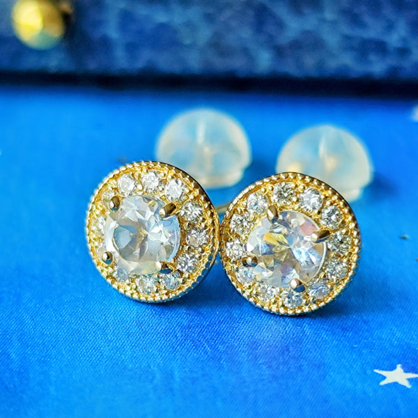 【お値下げ】天然アンデシンラブラドライト 天然ダイヤモンド 18金ピアス