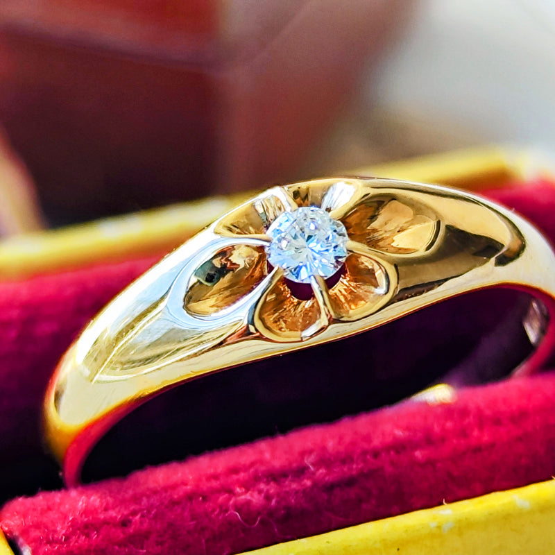 【昭和レトロ】天然ダイヤモンド 菊爪 18金リング