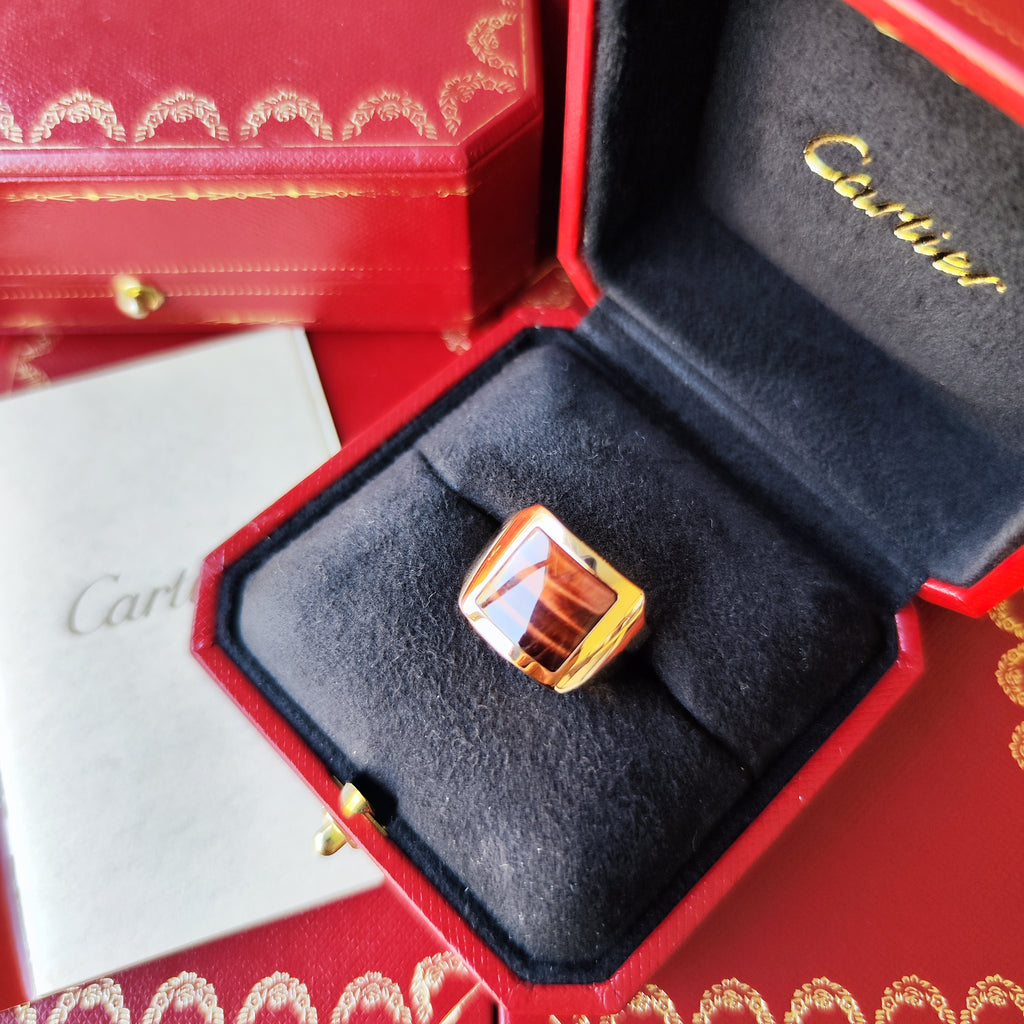 【Vintage Cartier】カルティエ サントス デュモン タイガーアイ 18金PG 10号 リング