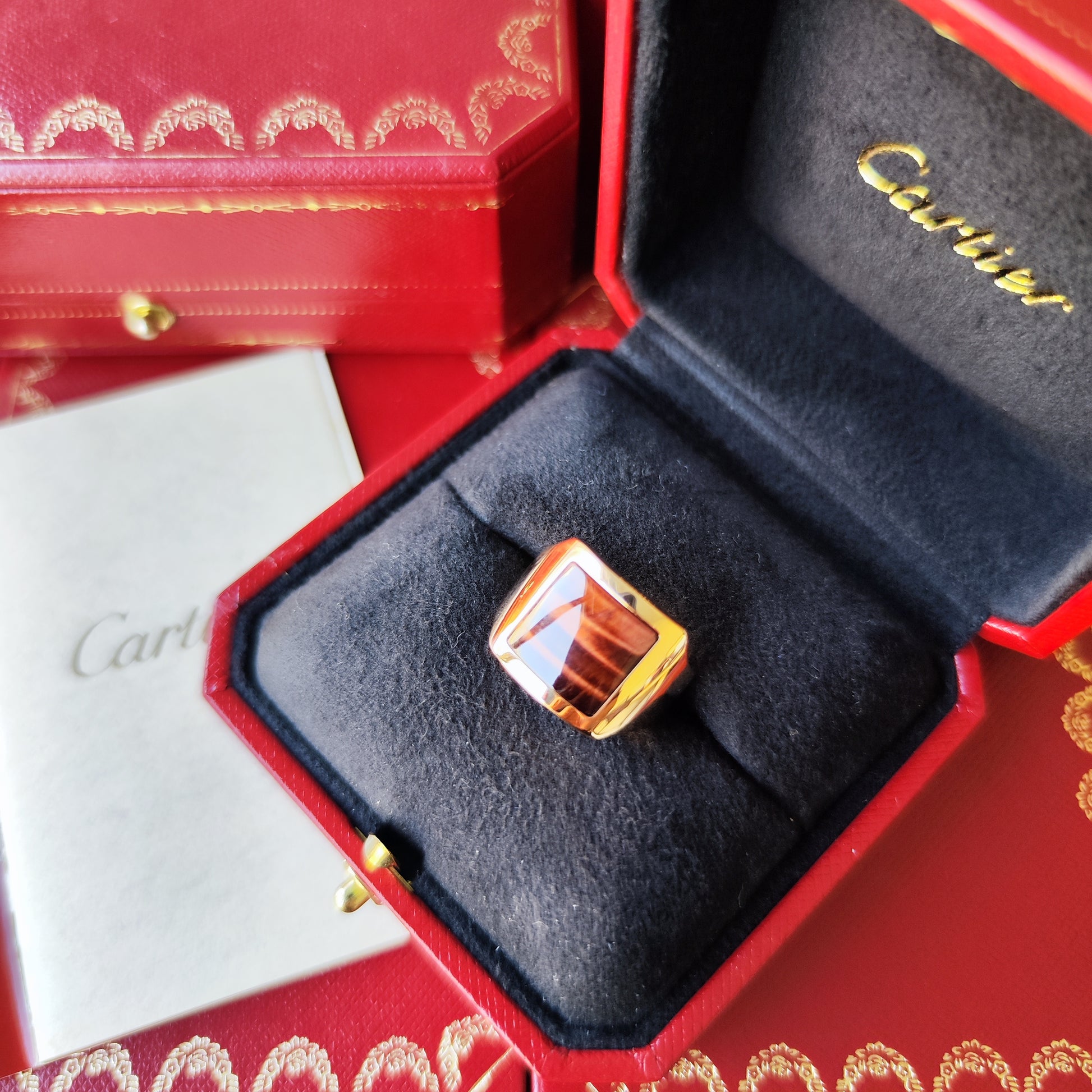 【Vintage Cartier】カルティエ サントス デュモン タイガーアイ 18金PG 10号 リング