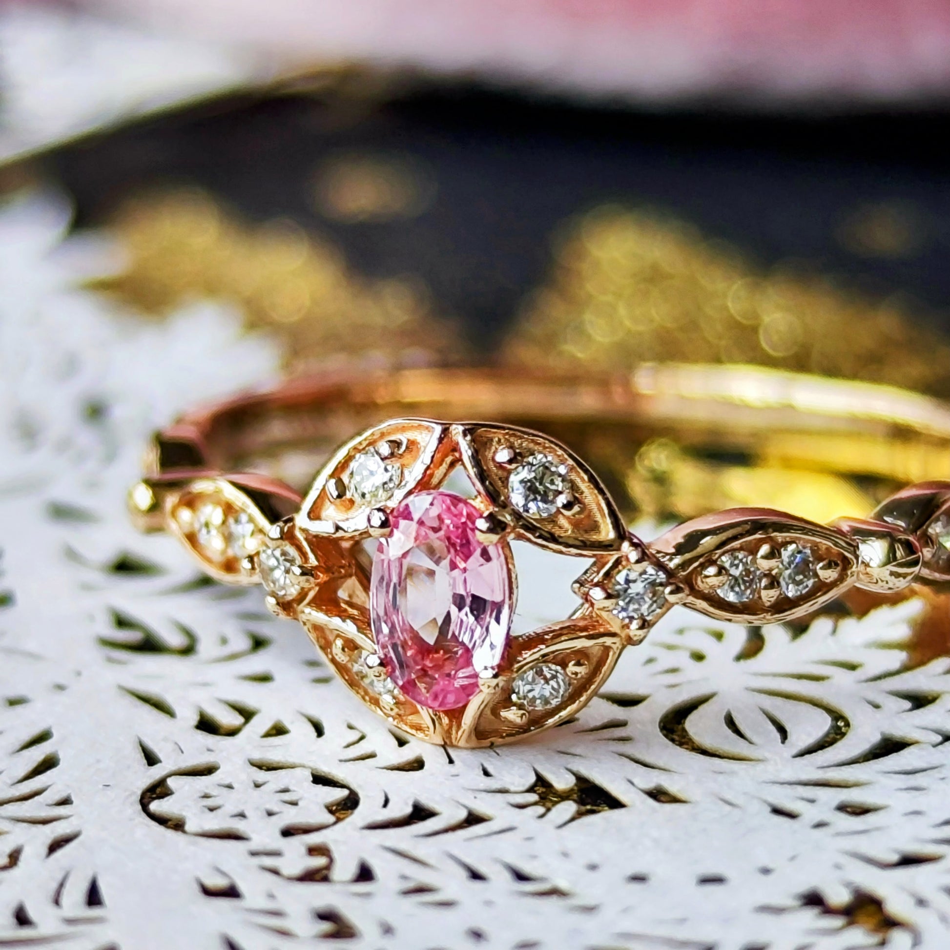 天然パパラチアサファイア 天然ダイヤモンド リング