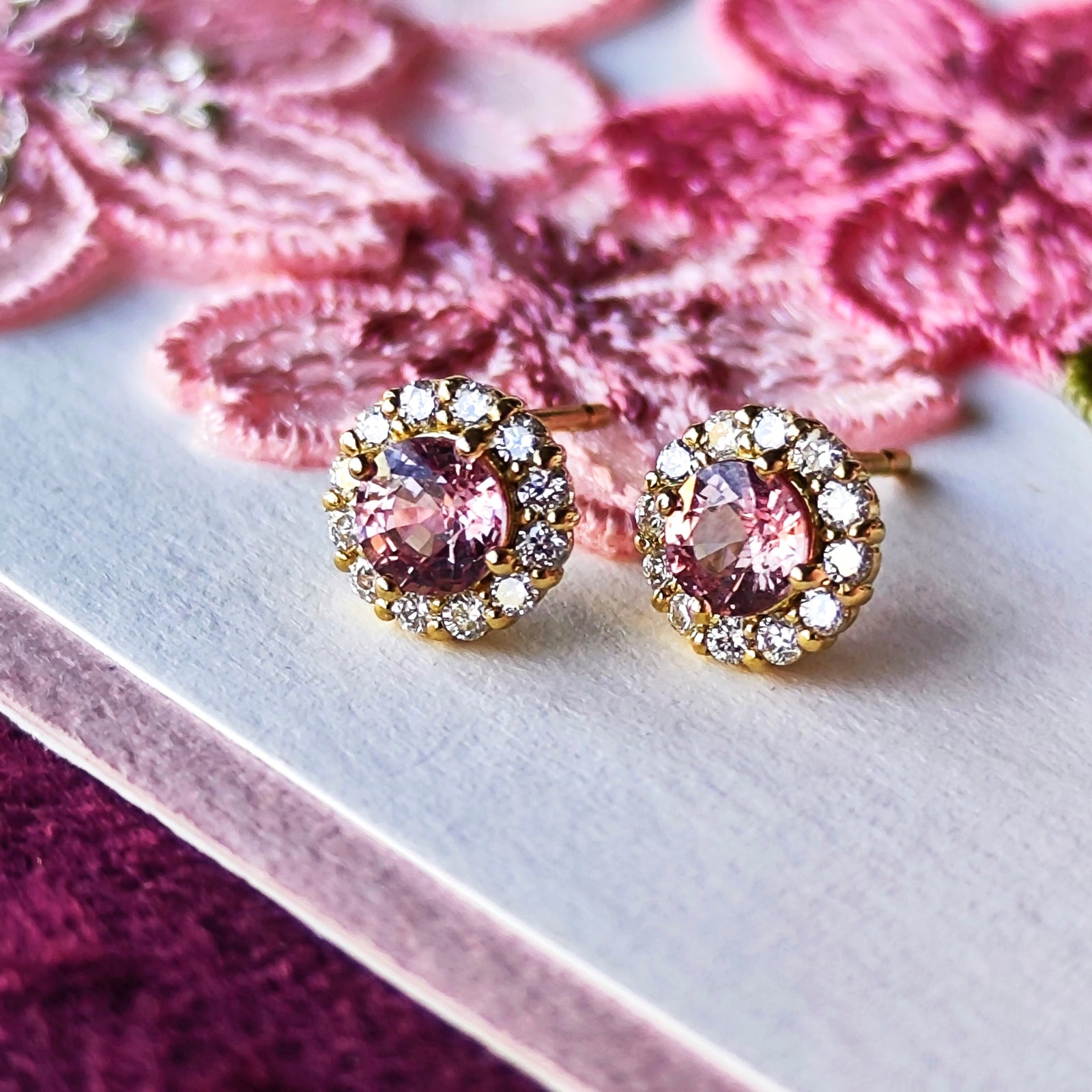 天然パパラチアサファイア 天然ダイヤモンド ピアス – Mico宝飾店