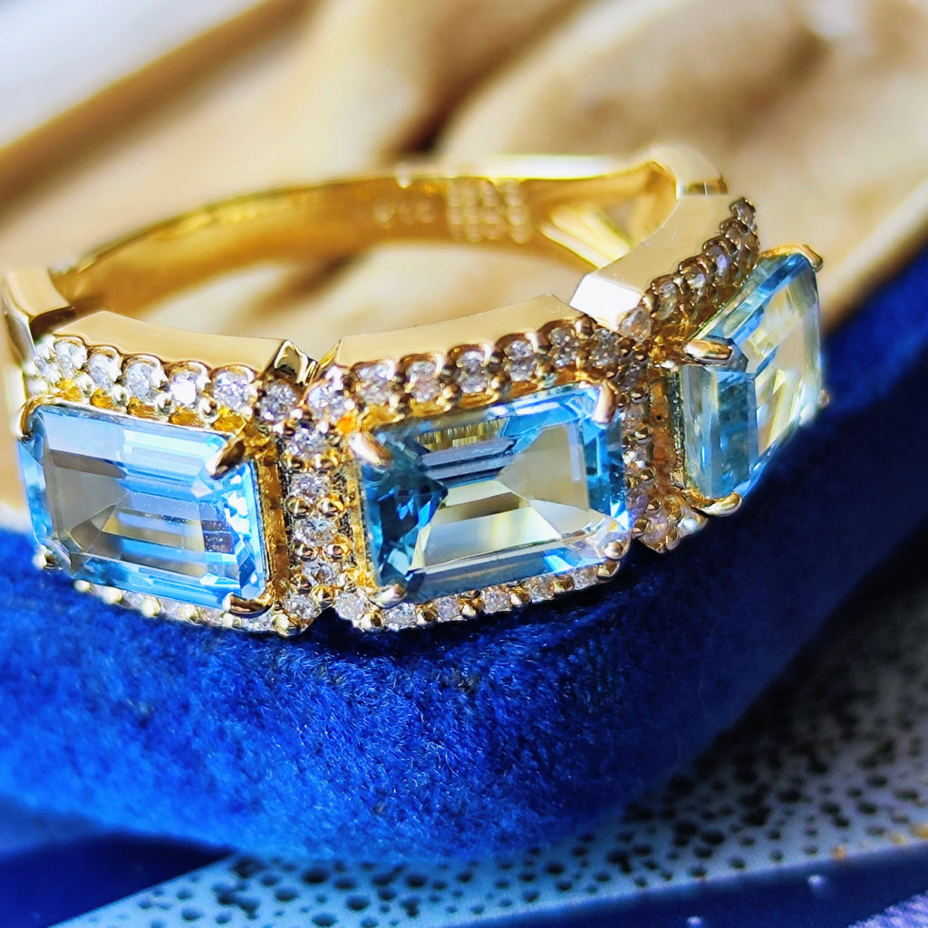 【サンタマリア】天然アクアマリン 0.763ct 天然ダイヤモンド リング