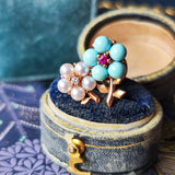 MIKIMOTO ミキモト あこや真珠 ダイヤモンド ターコイズ ルビー フラワーブローチ