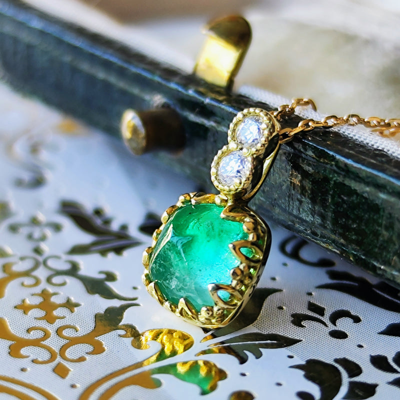 【シュガーローフ】天然エメラルド 天然ダイヤモンド ネックレス