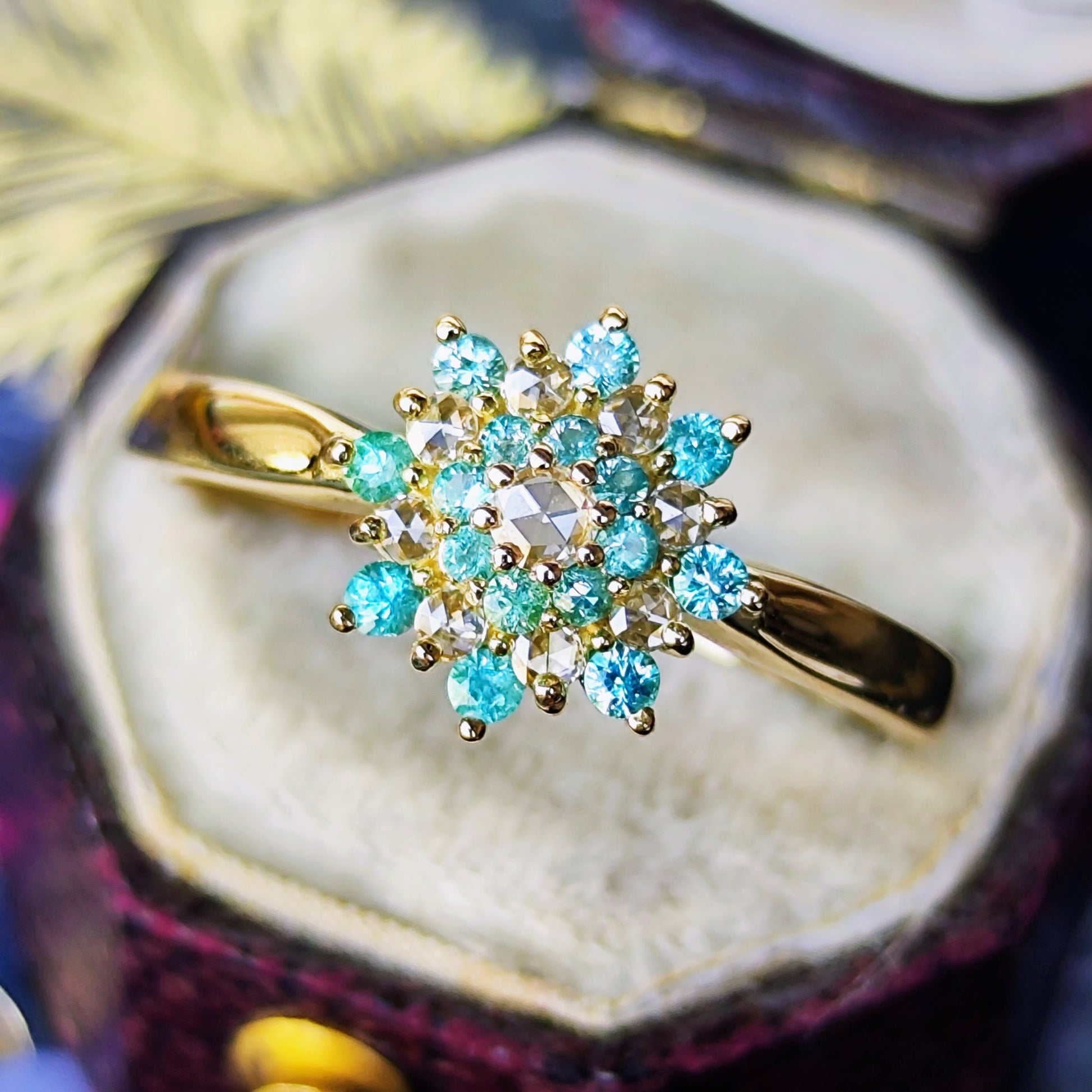 【ローズカット】天然パライバトルマリン 天然ダイヤモンド 18金リング