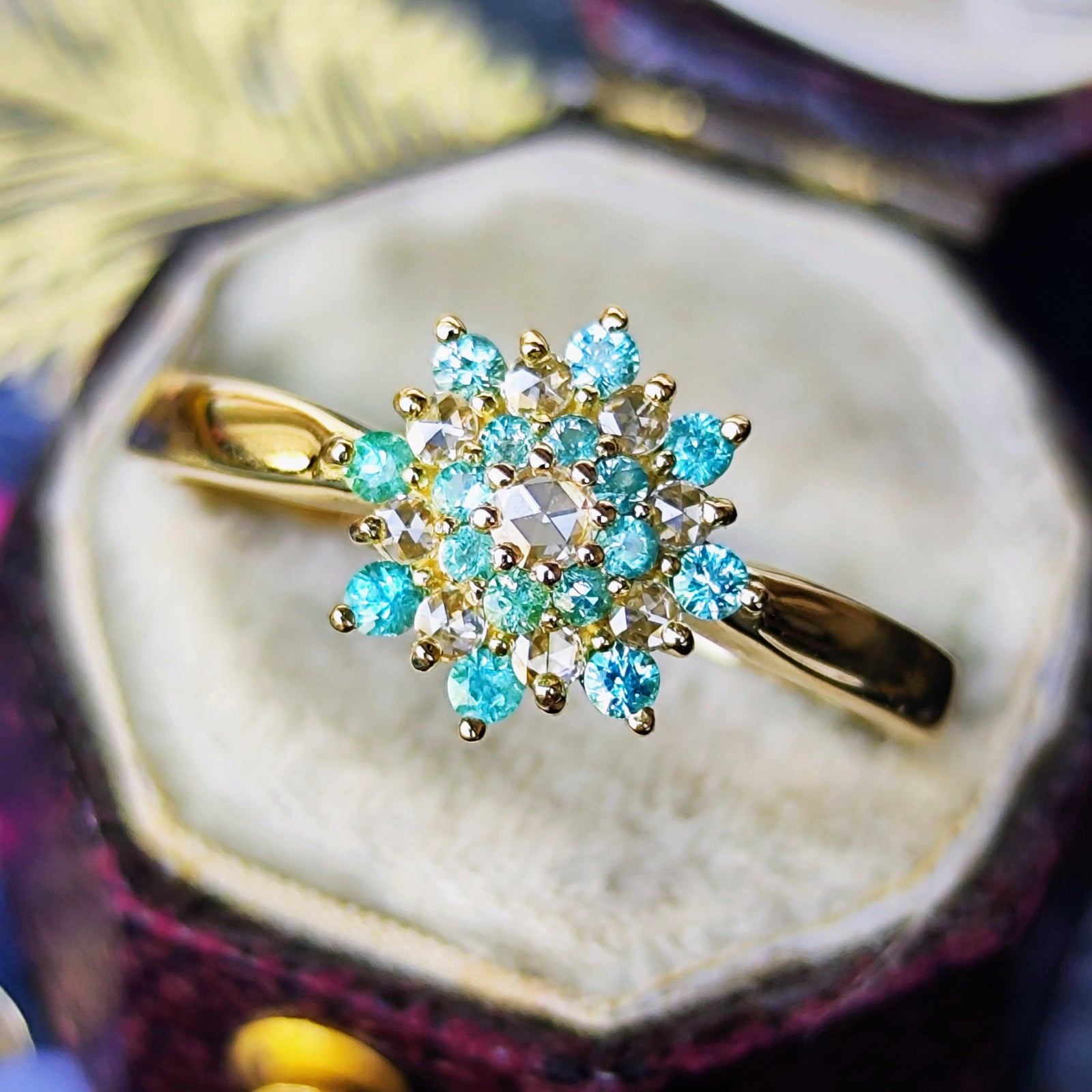 ローズカット】天然パライバトルマリン 天然ダイヤモンド 18金リング