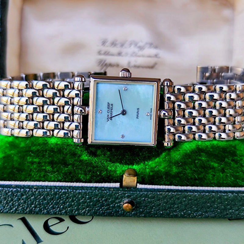 Van Cleef & Arpels ヴァンクリーフ&アーペル クラシックカレ ブルーグリーンシェル文字盤 ダイヤモンド クォーツ腕時計