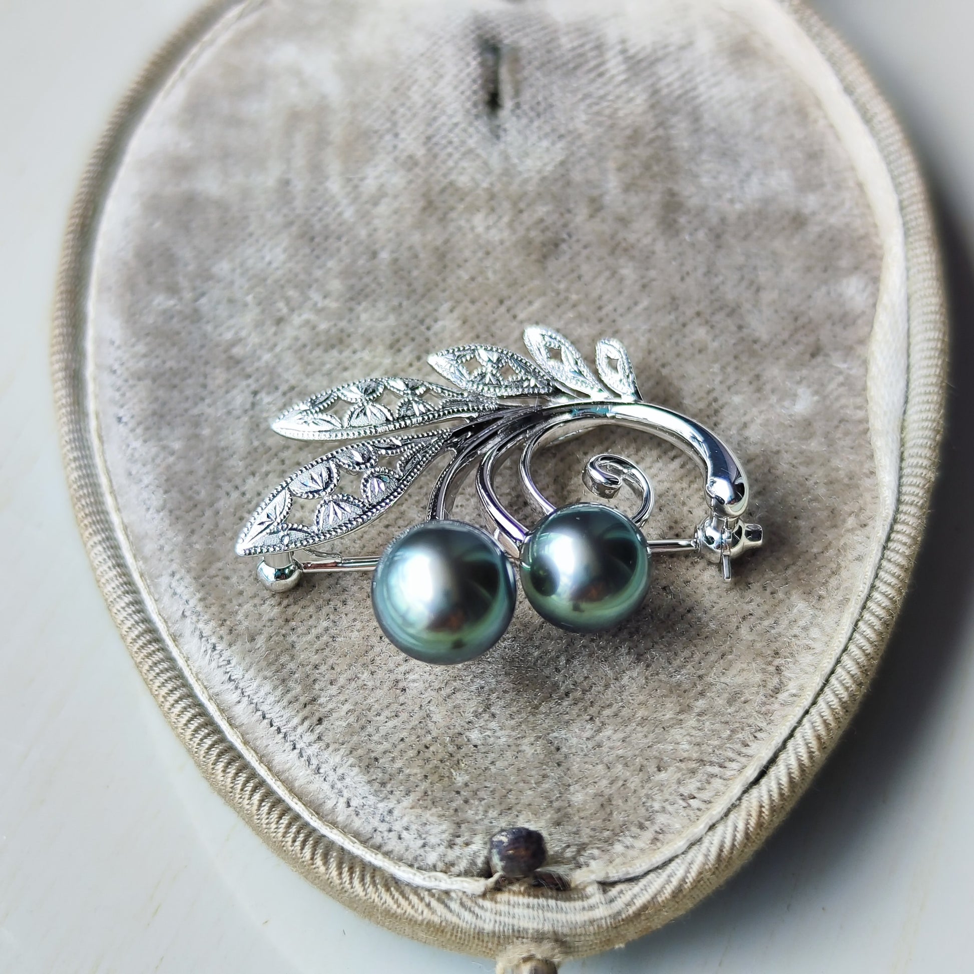 MIKIMOTO ミキモト 黒蝶真珠 18金WG ブローチ