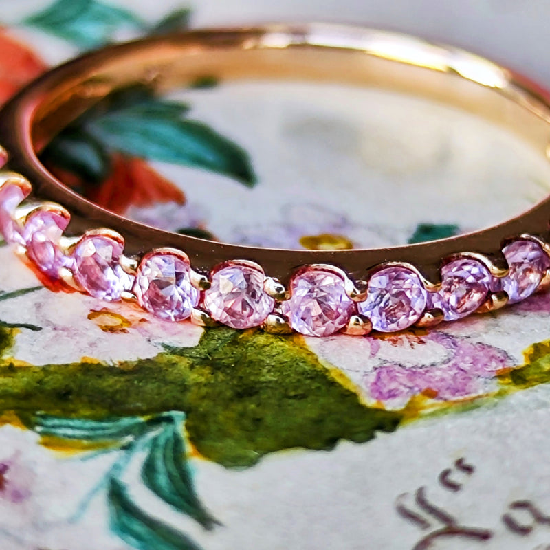 天然パパラチアサファイア ハーフエタニティリング