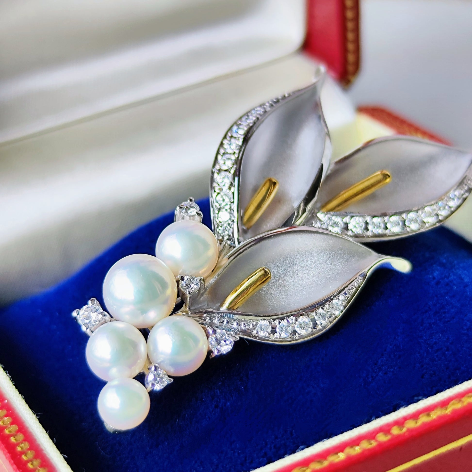 MIKIMOTO ミキモト 水芭蕉 あこや真珠 ダイヤモンド ブローチ