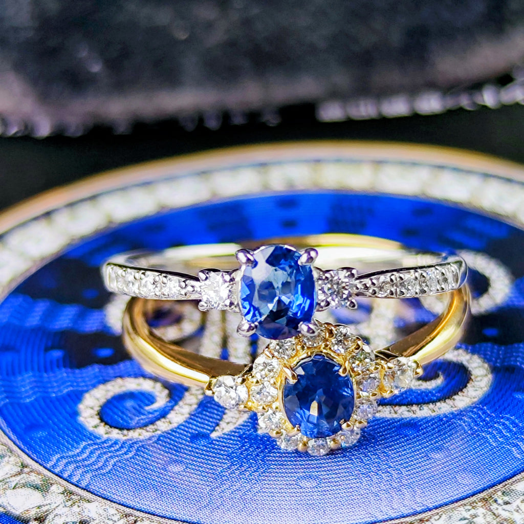 【非加熱 コーンフラワー】天然サファイア 0.38ct 天然ダイヤモンド 18金リング