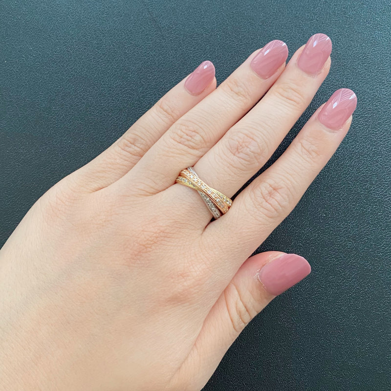 天然ダイヤモンド スリーカラー フルエタニティ 3連リング