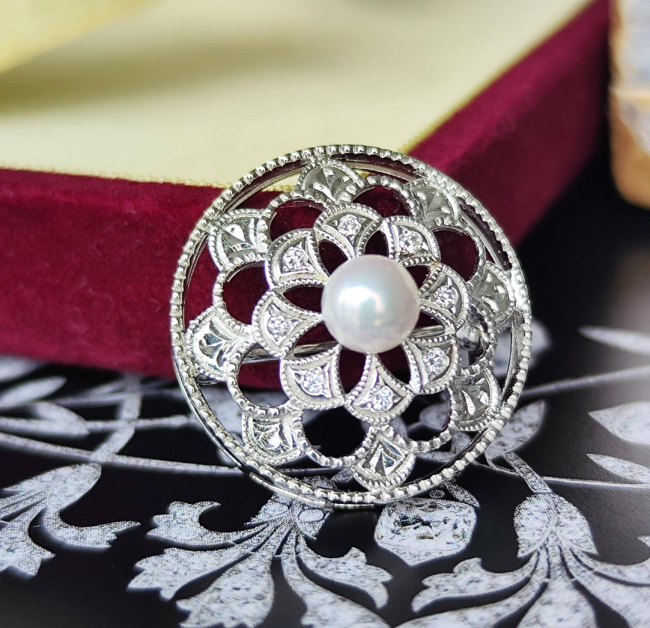 MIKIMOTO ミキモト あこや真珠 天然ダイヤモンド ブローチ兼ペンダントトップ  18金WG