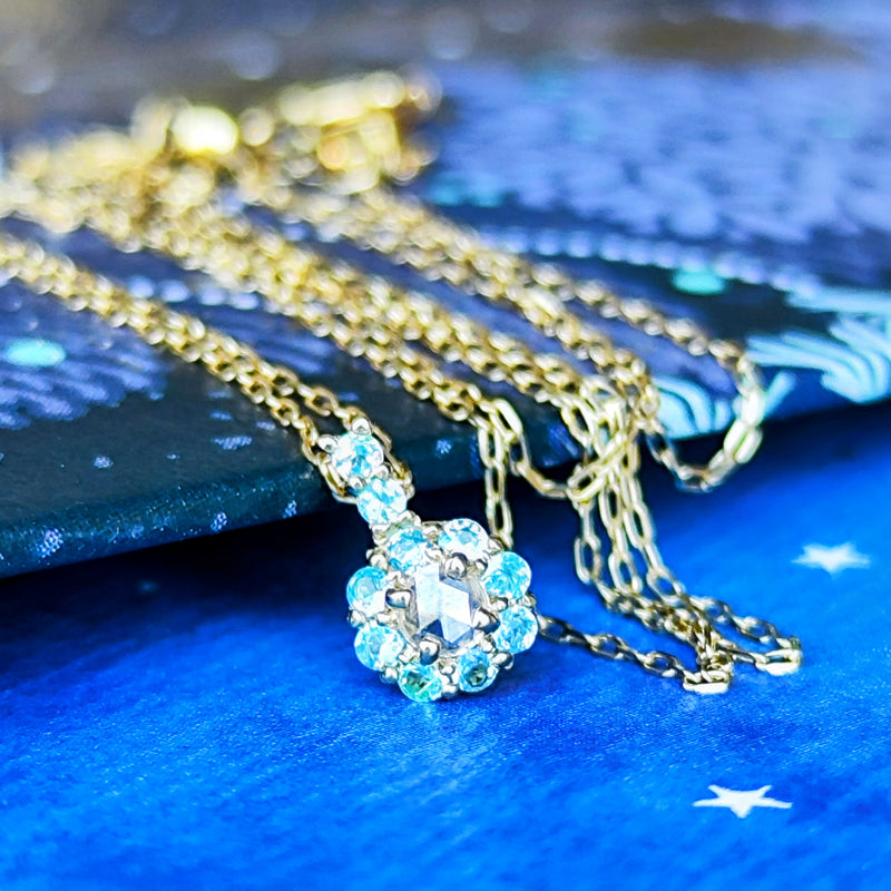 【ローズカット】天然パライバトルマリン 天然ダイヤモンド 18金 ネックレス