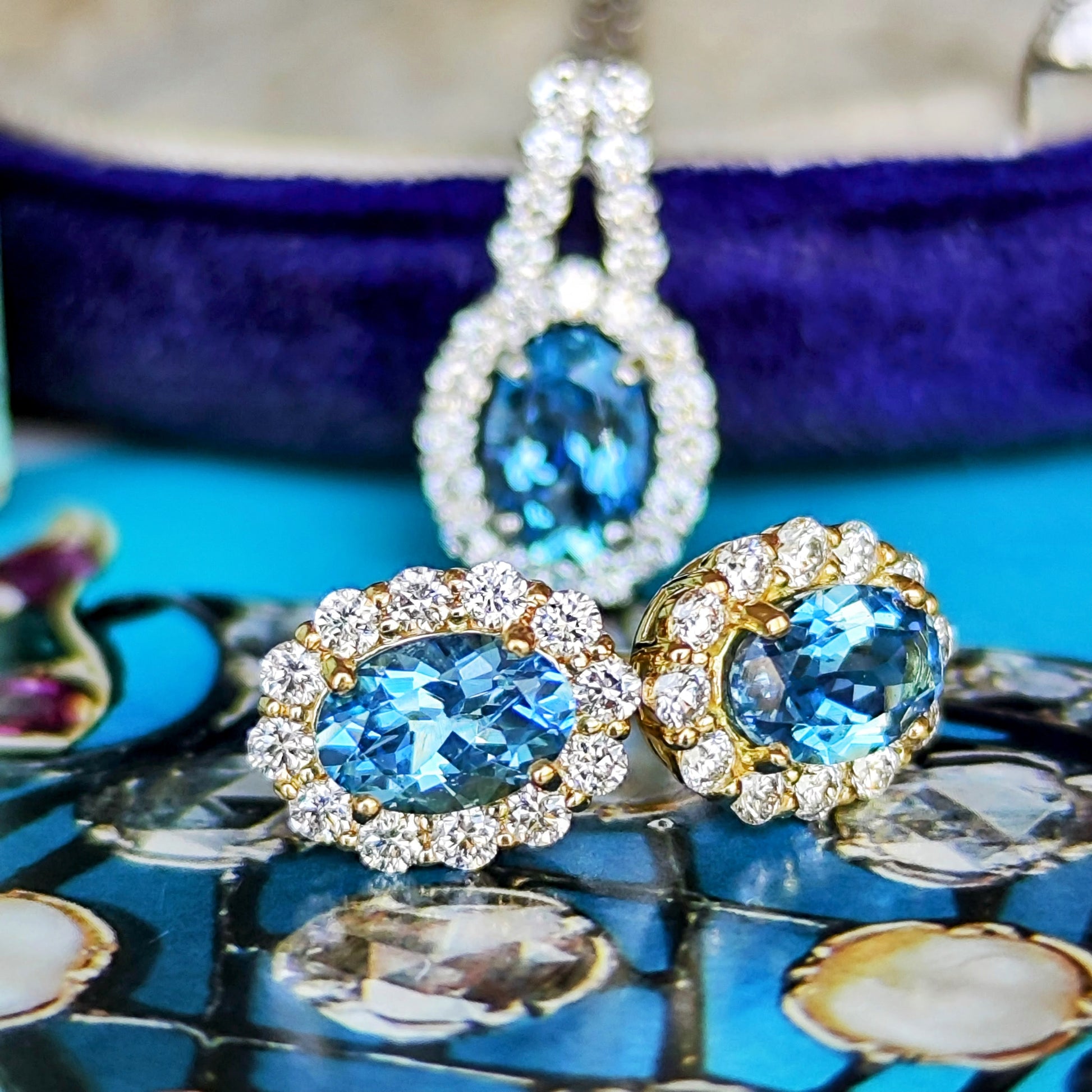 【サンタマリア】天然アクアマリン 天然ダイヤモンド 18金ピアス