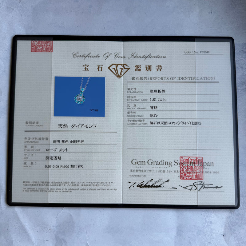 【ローズカット】天然パライバトルマリン 天然ダイヤモンド プラチナネックレス