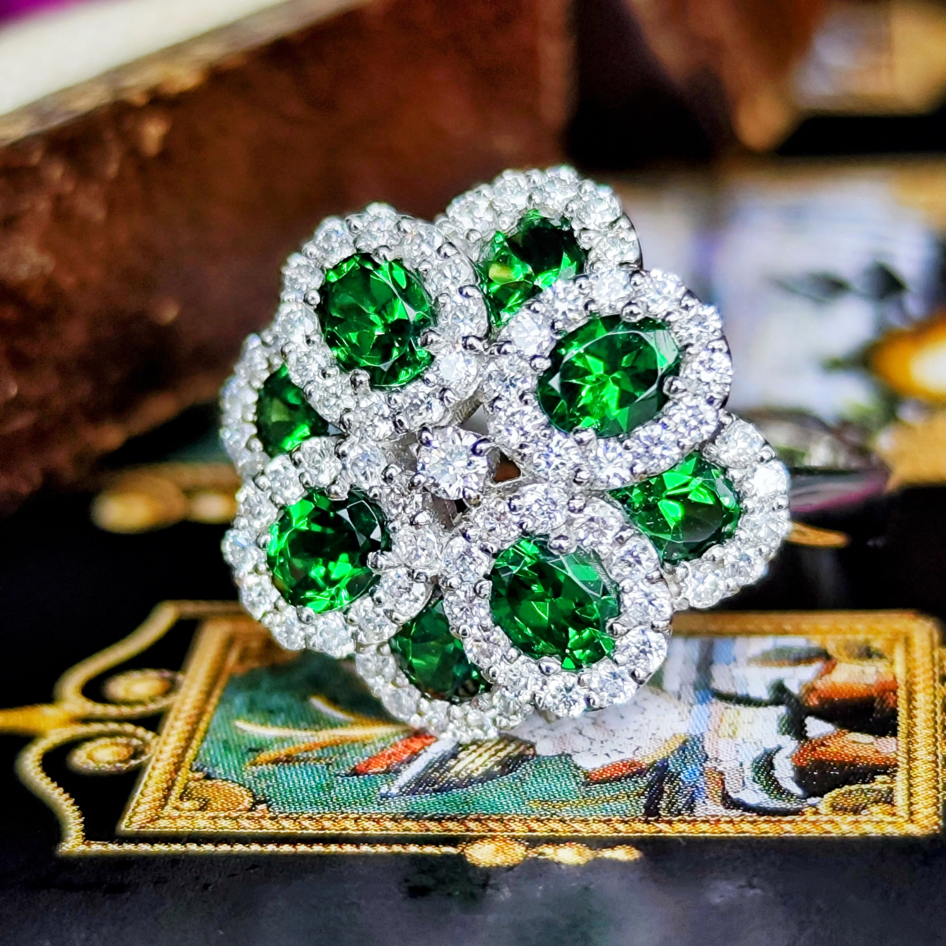 天然グリーンガーネット 1.60ct 天然ダイヤモンド プラチナリング