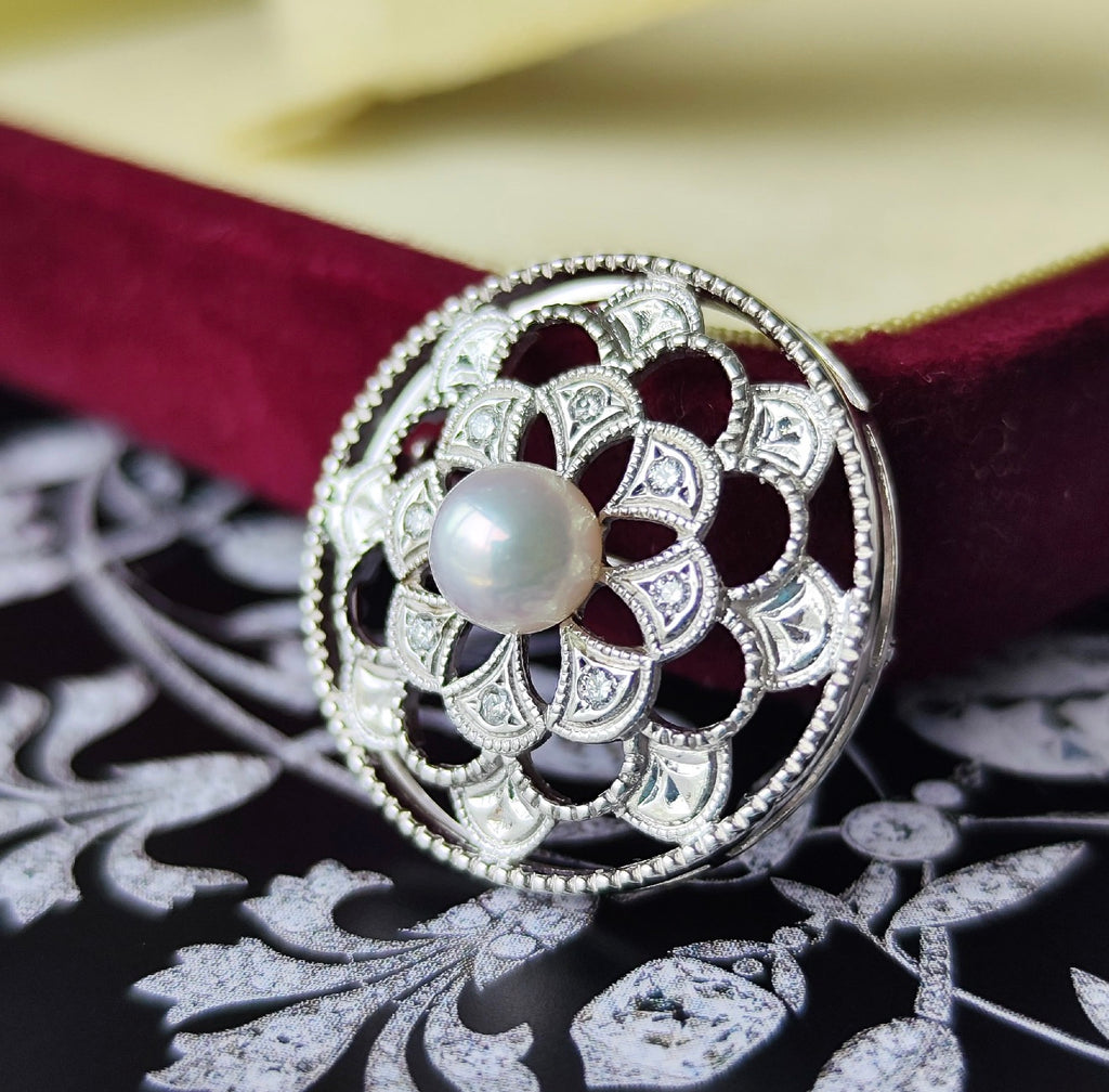 MIKIMOTO ミキモト あこや真珠 天然ダイヤモンド ブローチ兼ペンダントトップ  18金WG