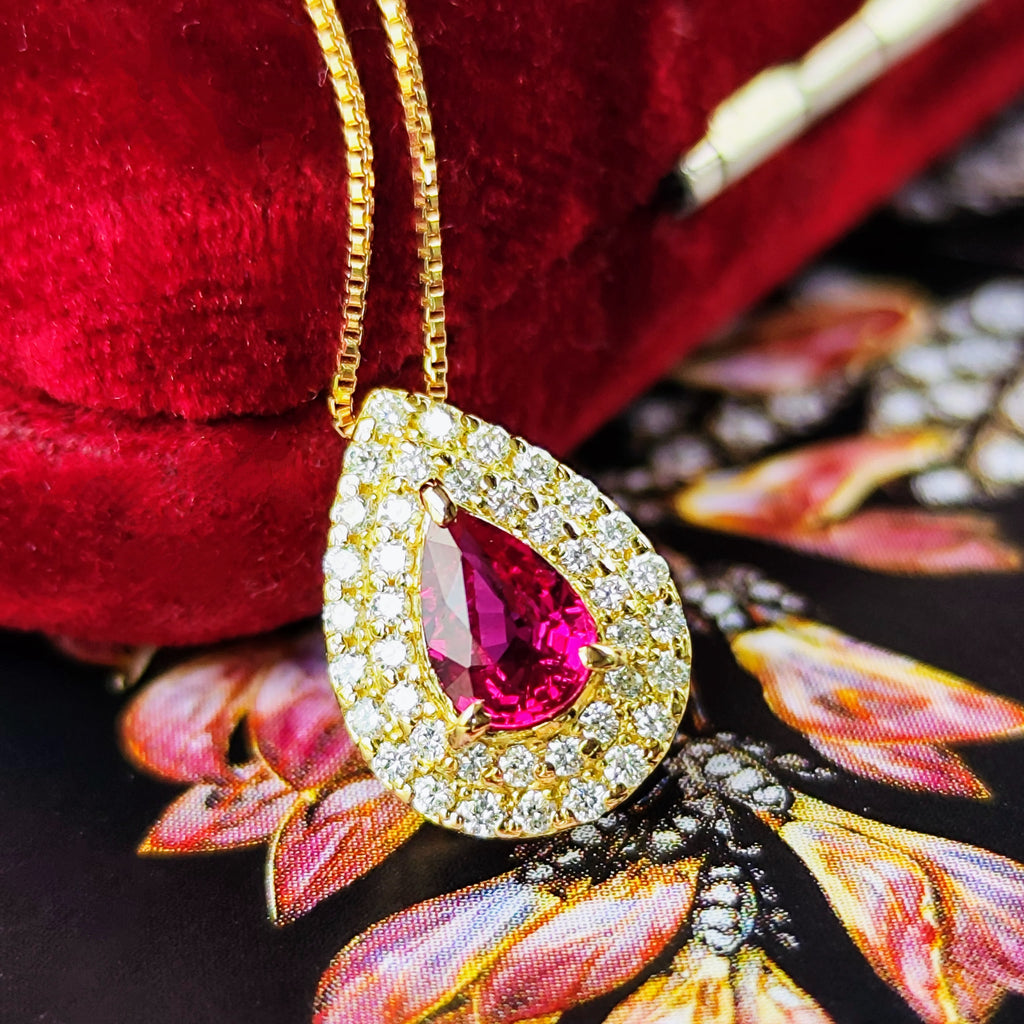 【非加熱 ピジョンブラッド】天然ルビー 0.46ct 天然ダイヤモンド ネックレス