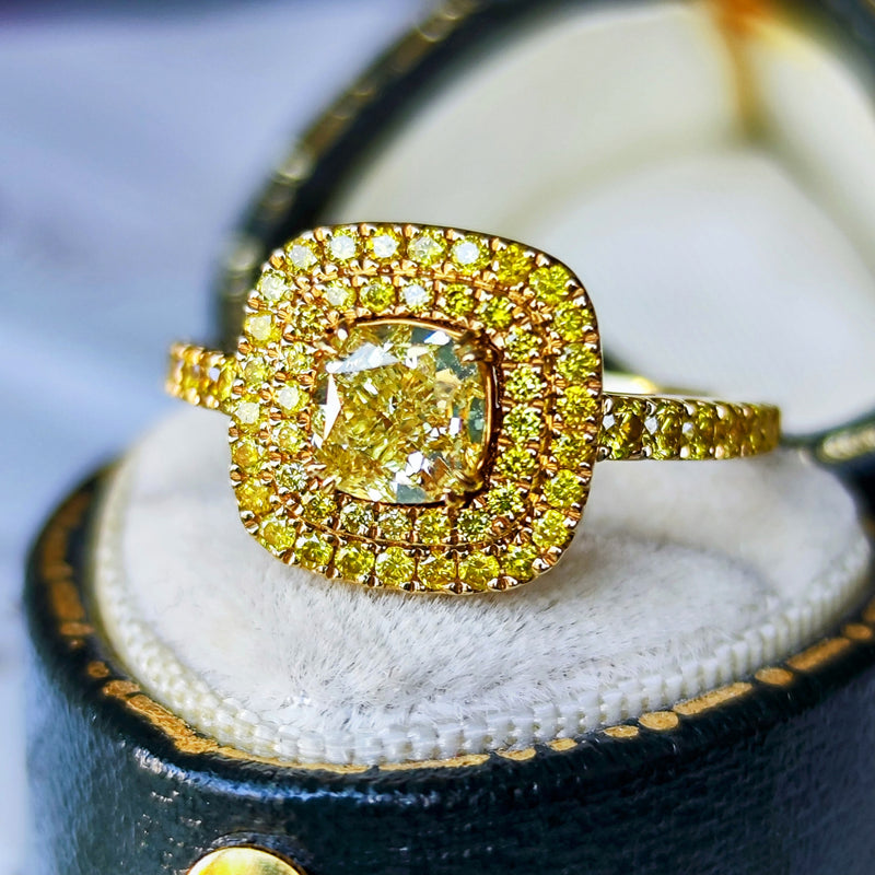 【イエローダイヤ】FANCY INTENSE YELLOW 1.01ct VS-2 リング GIA