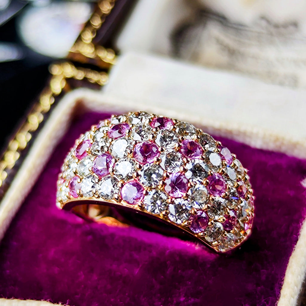 天然パパラチアサファイア 1.25ct 天然ダイヤモンド パヴェリング