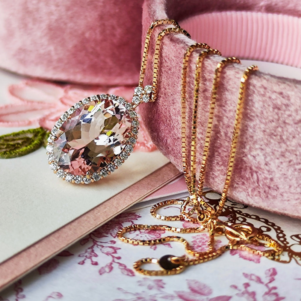 【大粒 4.96ct】天然モルガナイト 天然ダイヤモンド ネックレス