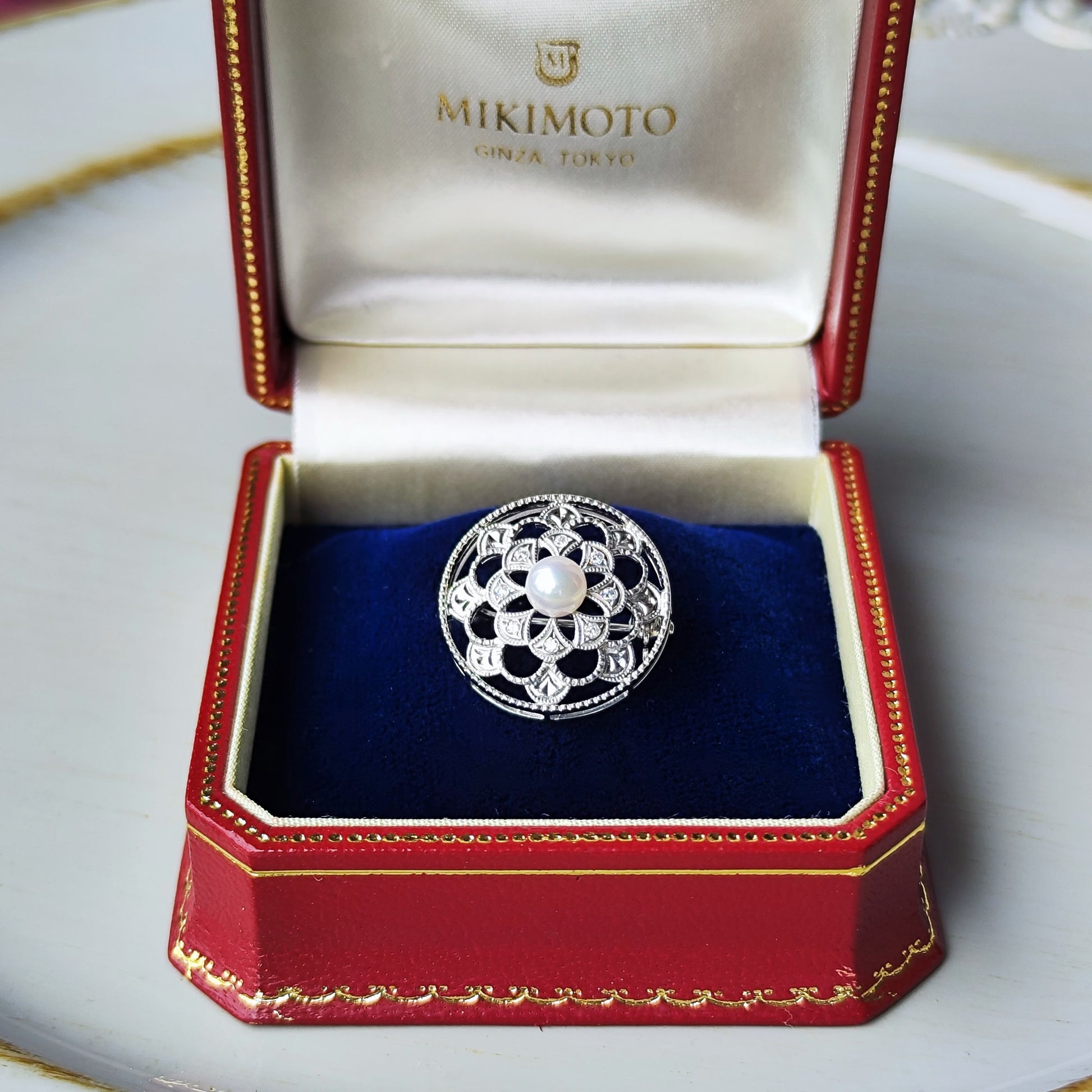 MIKIMOTO ミキモト あこや真珠 天然ダイヤモンド ブローチ兼ペンダントトップ  18金WG