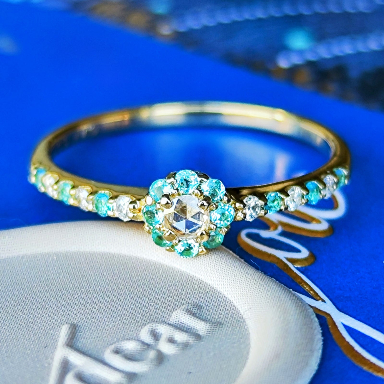 ローズカット】天然ダイヤモンド 天然パライバトルマリン 18金リング