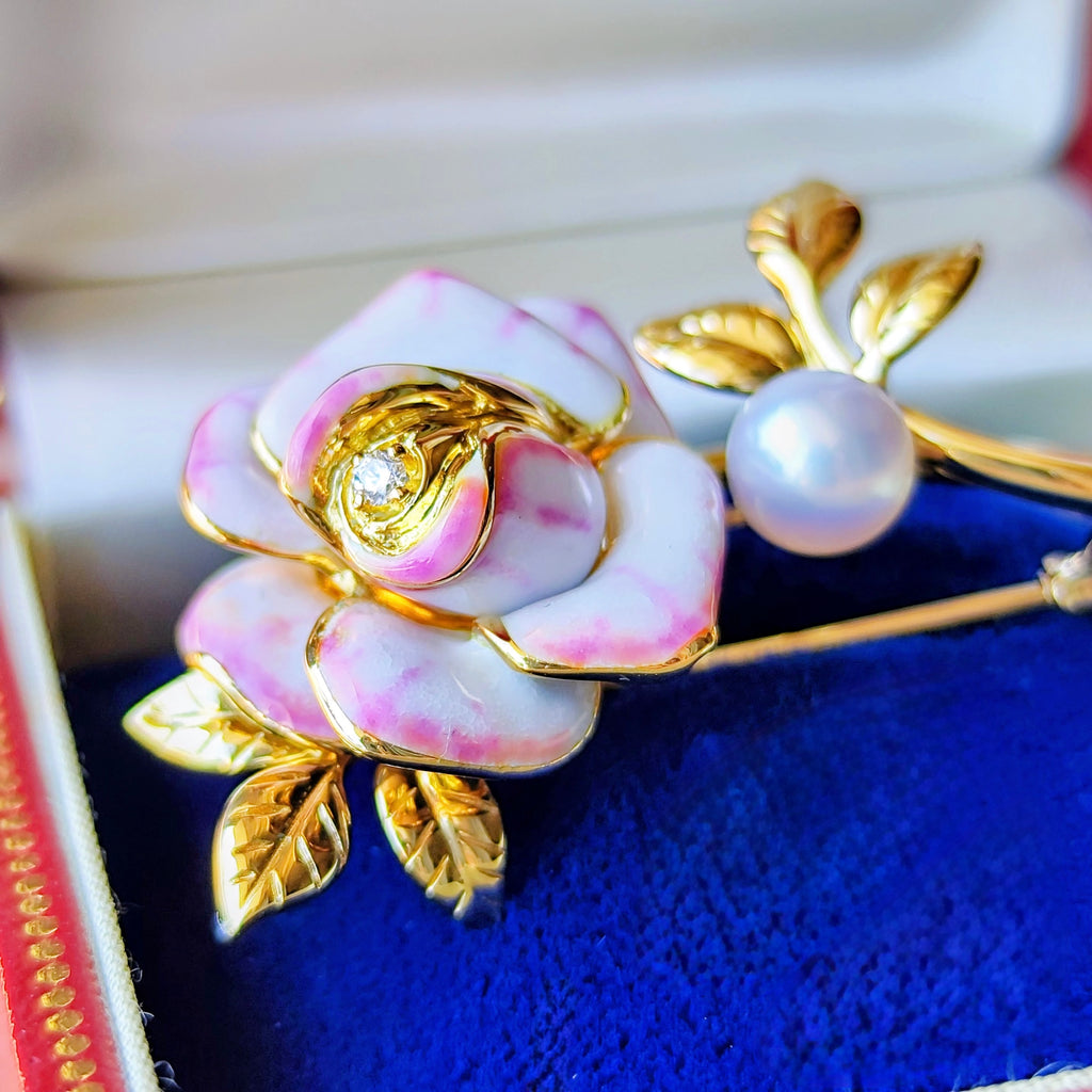 MIKIMOTO ミキモト プリンセスグレースコレクション あこや真珠 ダイヤモンド ブローチ 18金