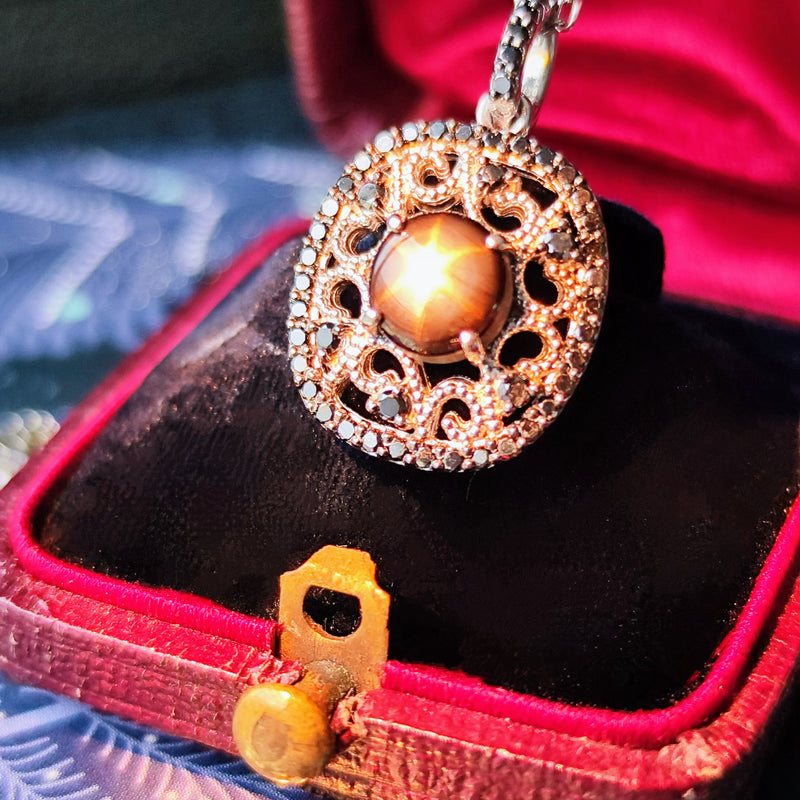 【魅惑の黒い宝石】天然ブラックスターサファイア 天然ブラックダイヤモンド ネックレス