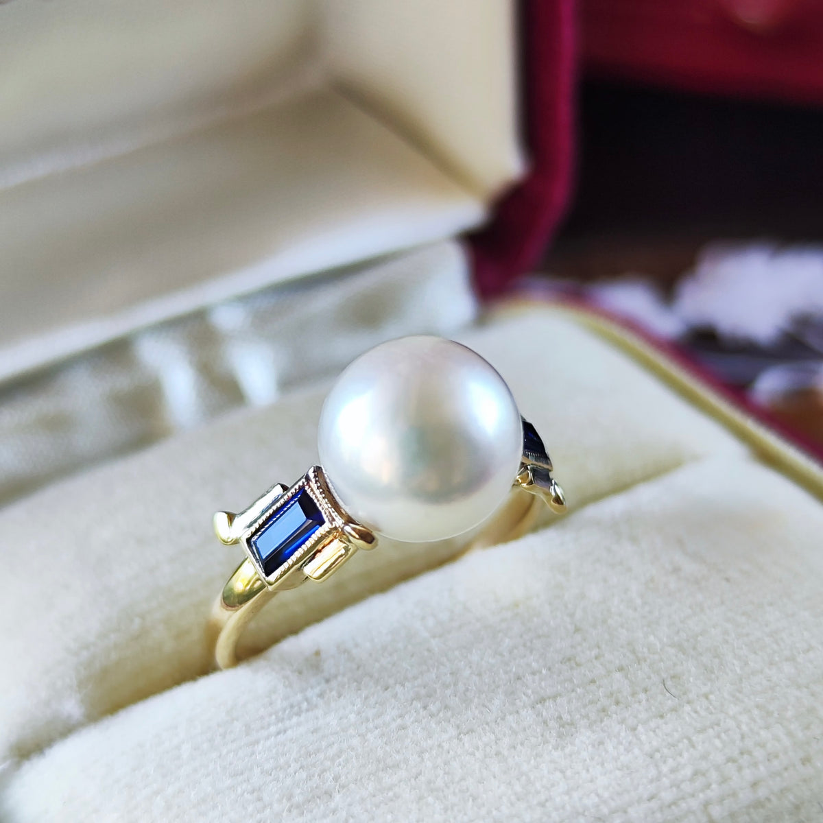 [Vintage Mikimoto] MIKIMOTO Akoya Pearl Sapphire 14K Gold Ring