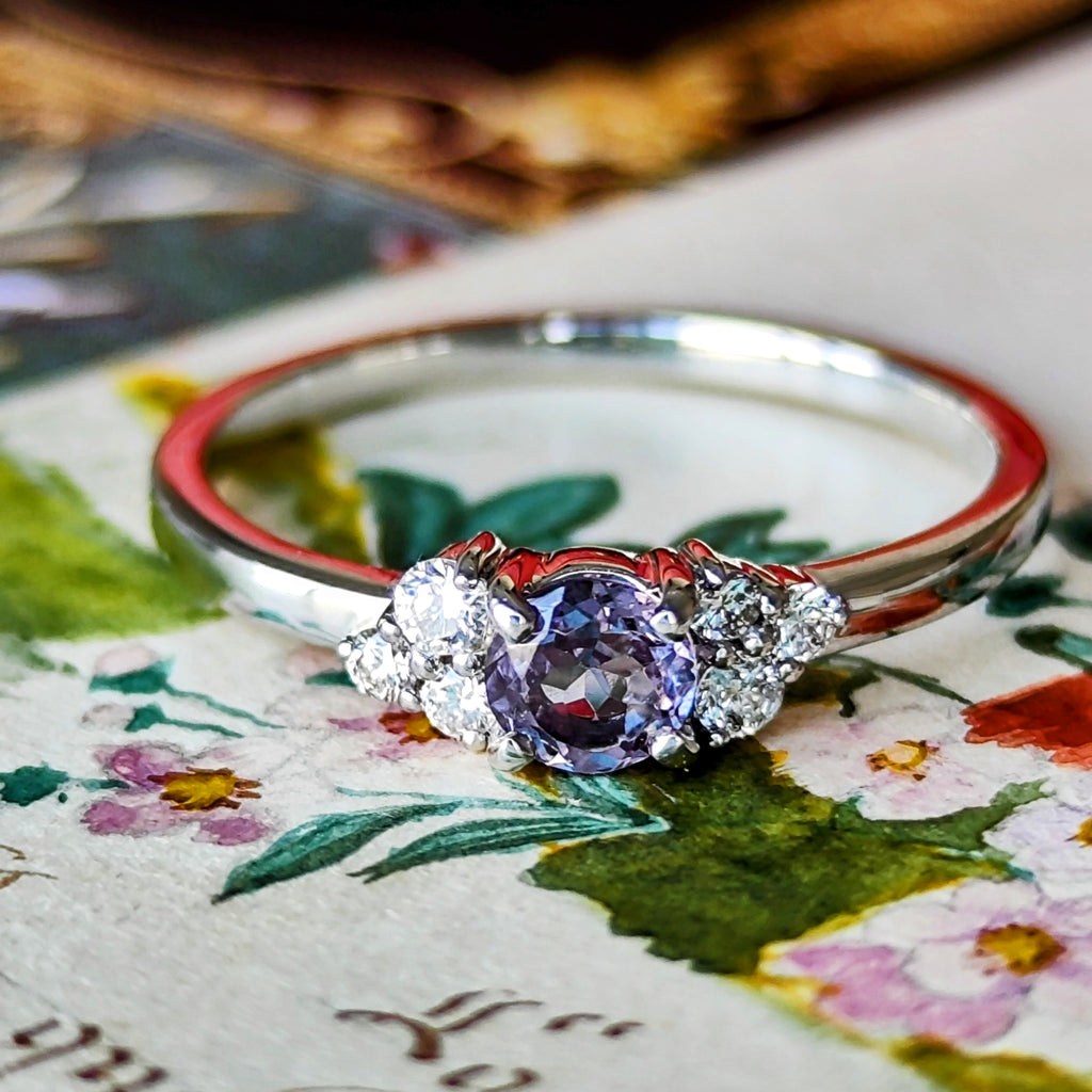 【カラーチェンジ】天然ガーネット 天然ダイヤモンド プラチナリング