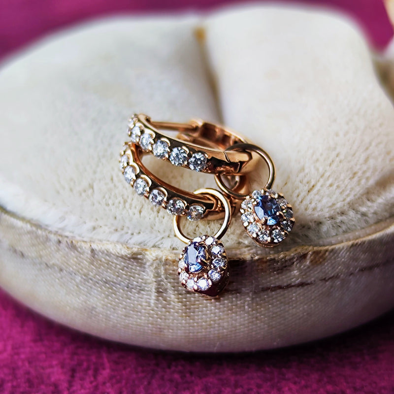 天然アレキサンドライト 天然ダイヤモンド チャーム 18金ピアス