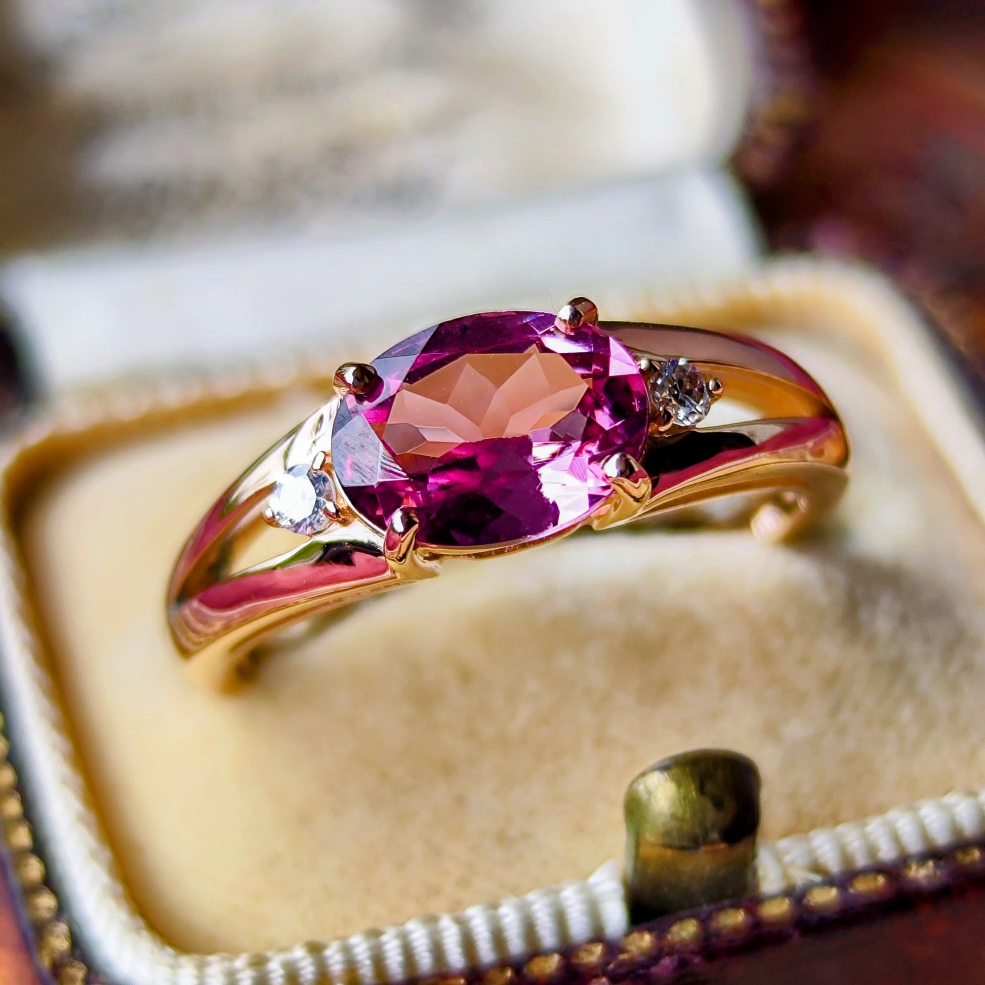 天然マラヤガーネット 1.31ct 天然ダイヤモンド リング