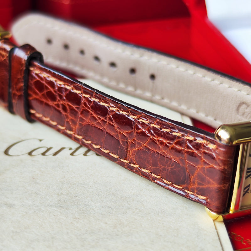 Cartier カルティエ マストタンク ヴェルメイユ ローマンダイヤル アイボリー クォーツ腕時計