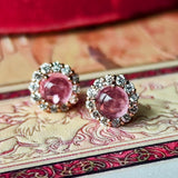 天然ロードクロサイト 天然ダイヤモンド 18金ピアス