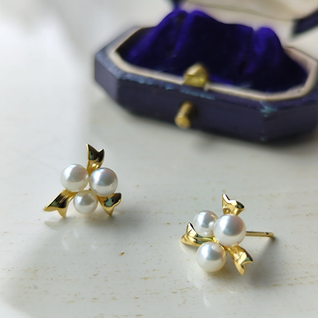 【お値下げ】MIKIMOTO ミキモト あこや真珠 リボンモチーフ ピアス