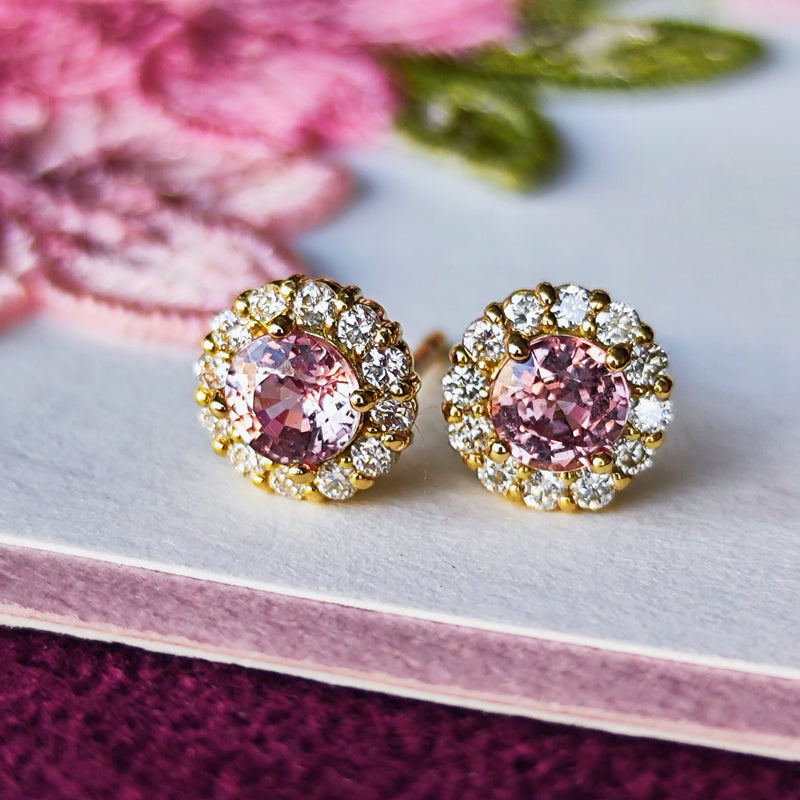 天然パパラチアサファイア 天然ダイヤモンド ピアス