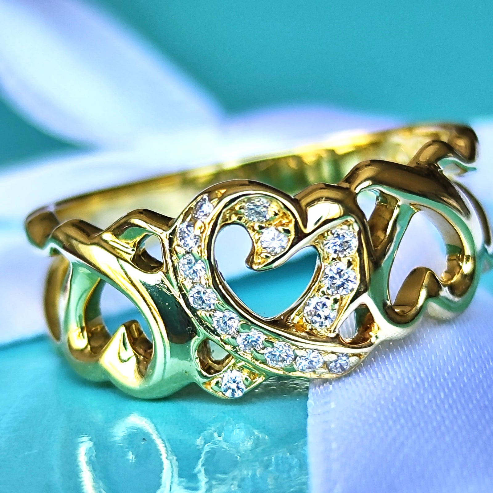 TIFFANY&Co ティファニー トリプルラビングハート 18金YG 10号